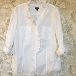 White Ruffle Talbots Blouse